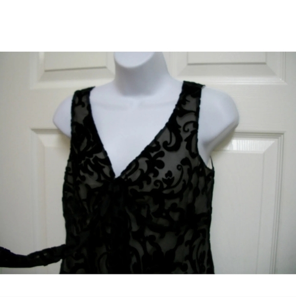 TAPEMEASURE BLACK VELVET BURNOUT VERSATILE LONG TIE SASH SLEEVELESS TOP 6 - Picture 2 of 11